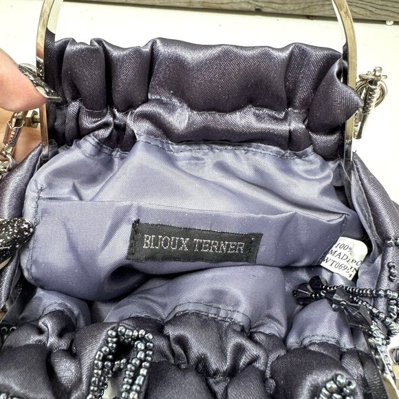 Beaded Satin Evening Bag With Chain & Handle By Bijoux Terner - Picture 6 of 9